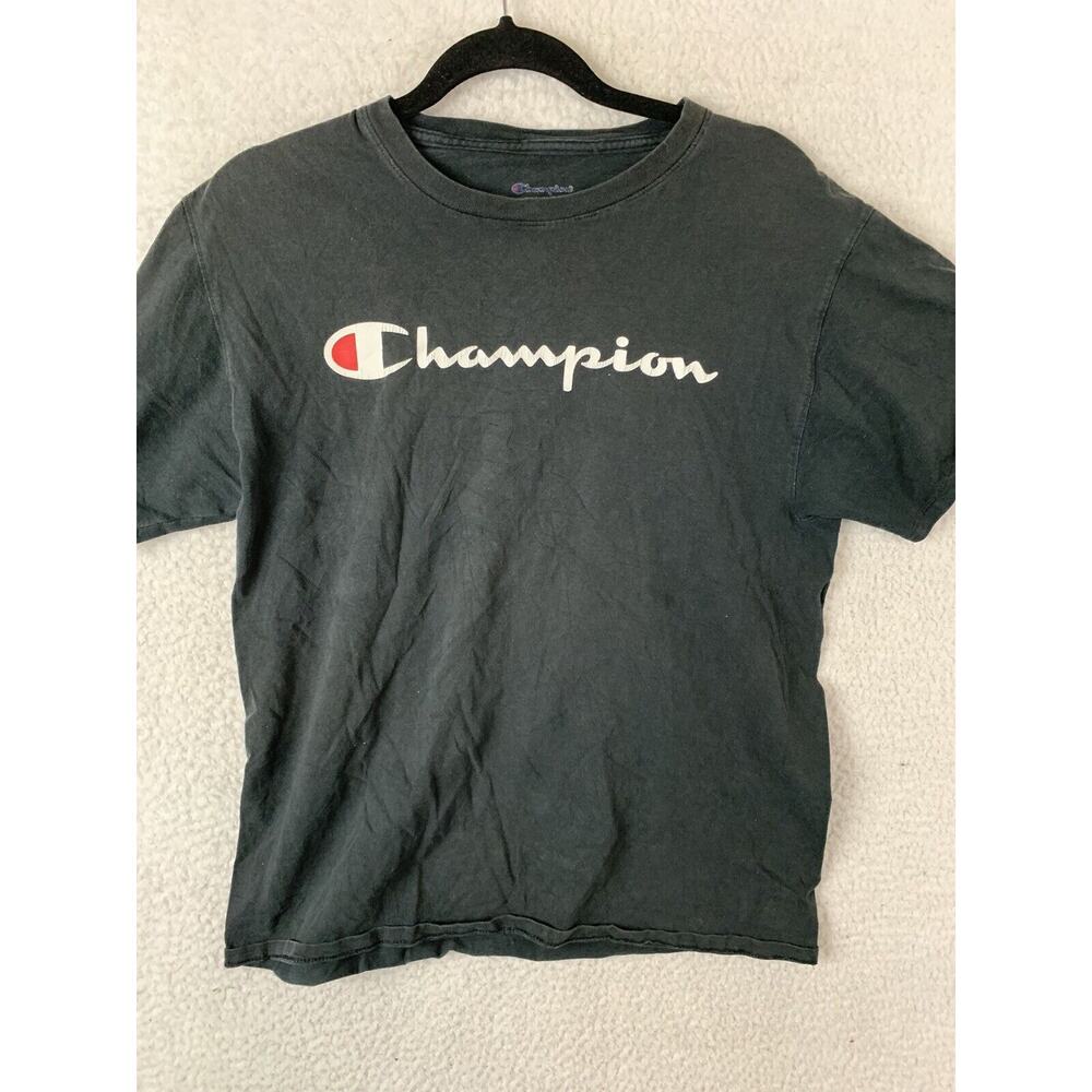Champion Med Mens Short Sleeve T Shirt Black Logo Sports Activewear